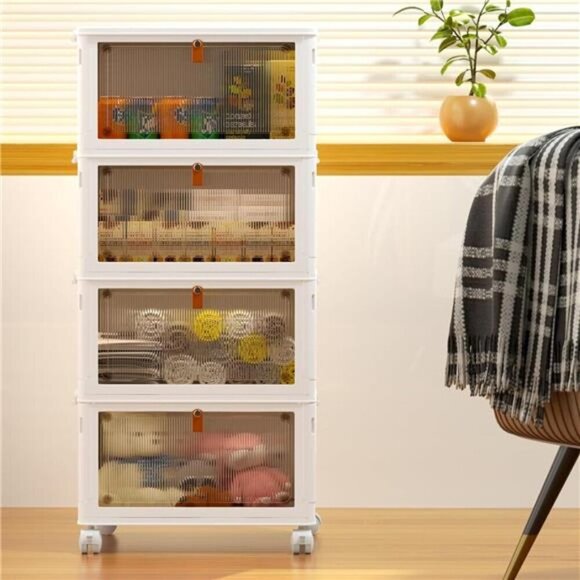 4 Tier Stackable Plastic Storage Bins with Lid Wheels Closet Organizer 92QT - Picture 6 of 7